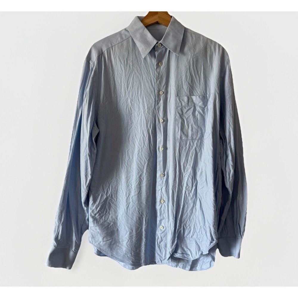 Vintage Armani Collezioni Men's Dress Shirt Light Blue Size Large Office Preppy